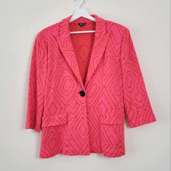 Misook Stretch Knit Geometric Blazer Pink Medium - Picture 1 of 5